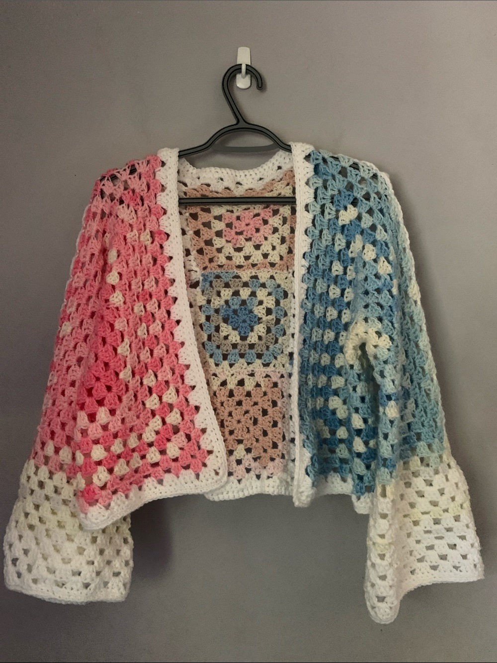 Handmade Crochet Open Front Cardigan Pink and Blue